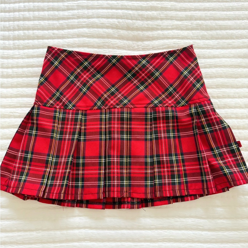 royal bones by tripp nyc red plaid micro mini skirt size XS